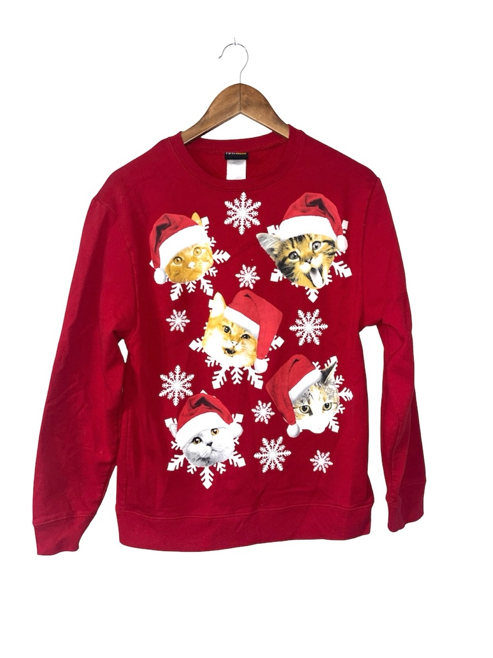 Fifth Sun Red Holiday Christmas Cat Kitten Pullover Sweatshirt Size Medium